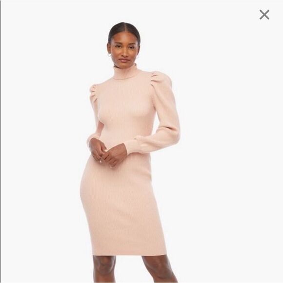Puff Sleeve Ribbed Sweater Dress Womens Size 2X Pink Knit Long Sleeve JustFab - Picture 2 of 14